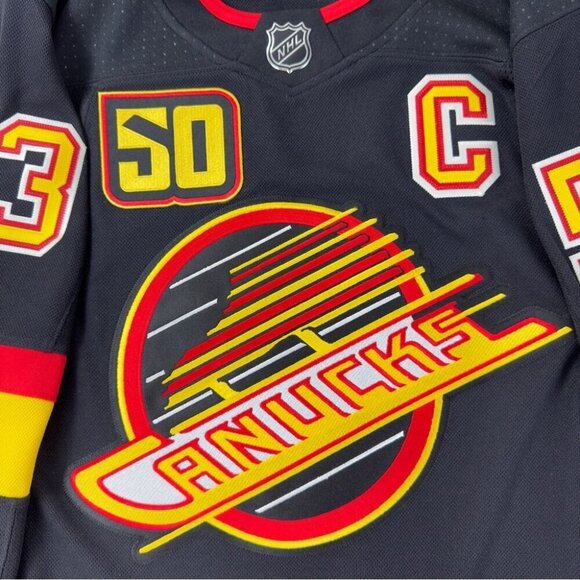 Adidas Vancouver Canucks Hockey Jersey Black Men's Size 46 - Picture 7 of 15